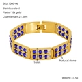 Golden stainless steel bracelet with double-row blue natural stones and 18k gold plating - Gold With Clear and Blue Stones
