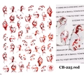 Macro detail of CB-225 red nail stickers with abstract female face art designs - CB-225 Abstract Face Art Style (CB-225) / Red