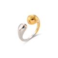 Two-tone gold and silver stainless steel open ring featuring a double teardrop design - Adjustable Open / Open Dual-tone Gold & Silver Water Drop Ring