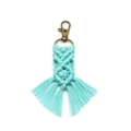 Handmade bohemian braided cotton keychain in turquoise with tassel and bronze metal clasp - 2.5*13cm / Light Green