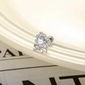 Silver micro-set zircon heart bow ear bone stud with screw back earring detail - White (Single Piece)