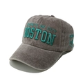 Close-up of Boston embroidery on vintage washed cotton baseball cap with retro details - M (56-58cm) / Coffee