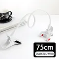 White 75cm flexible phone holder with dual clips for bedside and desk support - Double Clip Model / White