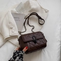 Quilted dark brown crossbody bag with metal chain strap and minimalist square design - Coffee