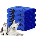 Set of 4 blue microfiber pet towels with bone and paw prints for dogs and cats - Blue Floral Print