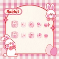 Cute pink rabbit pattern adhesive toe nail patches for kids featuring heart and plaid designs - Pink Rabbit Heart Check (RTJ009) / 12-Piece Set