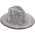 Detailed close-up of sparkling silver disco bucket hat featuring premium dense rhinestones - Full Rhinestone Silver Top Hat Style