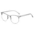Retro transparent grey semi-rimless glasses frame with silver metal accents and rivets - Transparent Grey Silver Frame