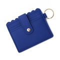 Royal blue faux leather card holder with scalloped edges and gold keychain clip - C5 Blue
