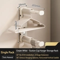 Creamy white suction cup clothes hanger rack with 3-tier retractable design and size markings - Creamy White