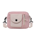 Mini sac seau en toile rose et beige avec bandoulière réglable et poche contrastée - Rose Color-block