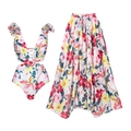 Ensemble de plage floral 2 pièces avec monokini décolleté en V et jupe longue à volants - S / Maillot de bain une pièce col en V profond avec ensemble jupe de plage