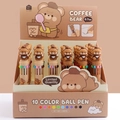 Cute coffee bear themed 10-color retractable ballpoint pens in a 36-piece display box - 7186 Coffee Bear 10-Color Ballpoint Pen