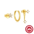 Three-piece set of gold-plated S925 sterling silver earrings with flower and drop charms - 925 Silver / Gold #4