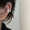 Silver minimalist zircon cross ear cuff on ear without piercing for daily wear - Ear Bone Clip - Silver Single Piece