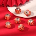 Red and gold DIY fortune beads with Fu character for Year of the Horse jewelry making - Blessing / Brown