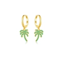 Gouden S925 sterling zilveren oorringen met groene zirkoon palmboom hangers - 925 Zilver/18K Goud / Goud