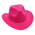 Detailed view of the vibrant magenta kids felt cowboy hat with reinforced stitched brim - Kids Size (52-54cm) / Rose Red
