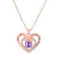 Collier cœur en or rose avec pierre violette et gravure Je t'aime pour toujours - Style Violet (K-744)