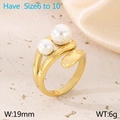 Anillo doble de oro con perlas, ancho 19mm, peso 6g, disponible en tallas de 6 a 10 - US 6 / Dorado