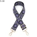 Detail view of ethnic embroidery purse strap with purple floral pattern and gold metal hooks - S-18 Black White Purple Flower