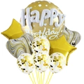 22-inch golden Happy Birthday foil balloon set with marble hearts and sequin latex balloons - Gold
