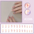 Florale amandel opzetnagels met 24 roze gradiënt handgeschilderde bloemstukken - A3306 Lijmstijl (A3306)