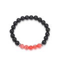 Men's adjustable tiger eye stone and black lava rock beaded bracelet with metal spacers - 357 Red Agate