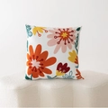 Square tufted cushion cover with vibrant colorful floral embroidery and fringe tassels - Style T-Colorful Flowers Embroidered
