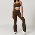 Conjunto de yoga marrón moka con sujetador deportivo y pantalón de campana - S / Sujetador + Pantalones Acampanados Marrón cacao