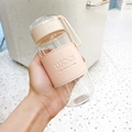 Pinkish beige minimalist glass water bottle with insulated leather sleeve and carry loop - 340ml / Without Tea Infuser / Pink