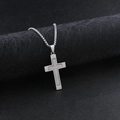 Minimalist titanium steel cross pendant necklace with dual-tone polished finish on box chain - Silver