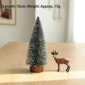 Mini 10cm flocked Christmas tree with small deer figure and wooden base for desktop - 10cm Flocked Christmas Tree