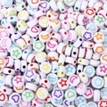 White acrylic round beads with colorful heart star and moon patterns for DIY jewelry - 4x7mm White With Colored Star Moon (100pcs)