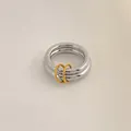 Minimalist stainless steel double ring with silver wide band and gold accent in US size 8 - Circumference 57MM US 8 / Silver and Gold