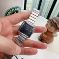 Elegant square silver quartz watch with a black dial and a sleek metal link bracelet - Silver/Black
