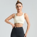 Set da yoga due pezzi con reggiseno sportivo beige e verde e leggings grigi a vita alta - S / Verde Erba Chiaro