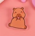 Cute capybara acrylic brooch in warm brown on a sweet pink background - No.4 Capybara