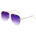 Randlose Doppelsteg-Pilotenbrille mit lila Verlaufsgläsern und goldenen Metallbügeln - Goldrahmen Dunkelblaue Gläser