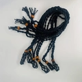 Detail of handcrafted black woven cord with brown wooden beads and bohemian fringe design - Large 4cm-4.5cm / Black (Pack of 6)
