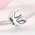 Polished S925 sterling silver letter E charm bead with textured beads on snake chain bracelet - Letter E