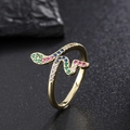 Detailed view of golden snake ring with emerald green and multicolored stones - Spiral Wrap Multi-Color Gem Style A1