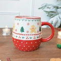 Tazza di Natale in ceramica con omino di pan di zenzero e base rossa a pois bianchi - Tazza Rossa 13,8*10*10,3 cm
