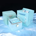 Blue eternal rose jewelry box set with matching paper gift bag and silk background - Rose Box + Color Box + Handbag / Light Blue