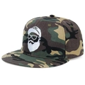 Classic jungle camouflage snapback hat featuring detailed white bearded man embroidery - Adjustable / Camouflage