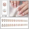 30pcs sweet pink press-on nails with 3D bows and glitter almond shape design - French Simple Bowknot Rhinestone Style (D-163) / 24 Pcs/Set