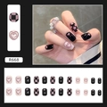 Pink heart and black purple checkerboard press-on nails in short square round shape - Cool Pink Black Checkerboard Heart Style (R668)