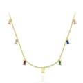 Minimalist gold necklace with seven rectangular rainbow colored cubic zirconia stones - Gold