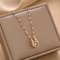 Rose gold reindeer necklace with dancing zircon pendant on a luxury gift box - Rose Gold