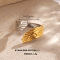 Two-tone stainless steel feather open ring with gold and silver wing design - Feather Wing (Style 4)